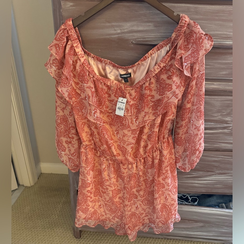 NWT EXPRESS Paisley Off The Shoulder Ruffle Romper
